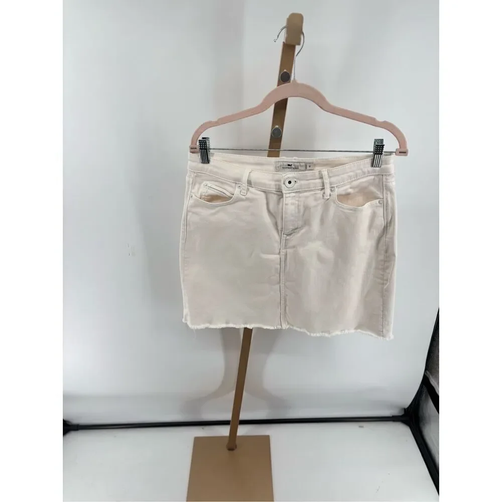 Vineyard Vines White Denim Raw Hem Mini Skirt Size 10